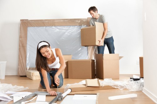 Moving van ready for removals in Mileend on a busy East London street